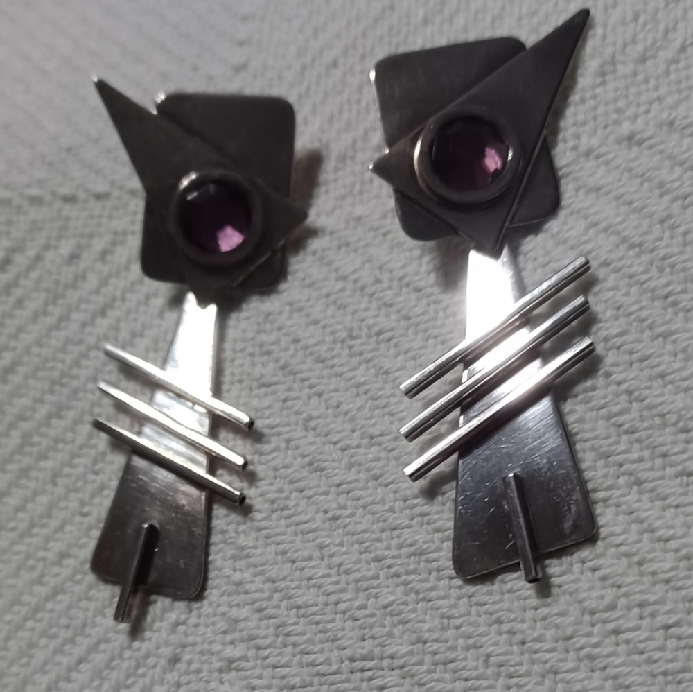 Handmade Silver Clips W Amethist Stone